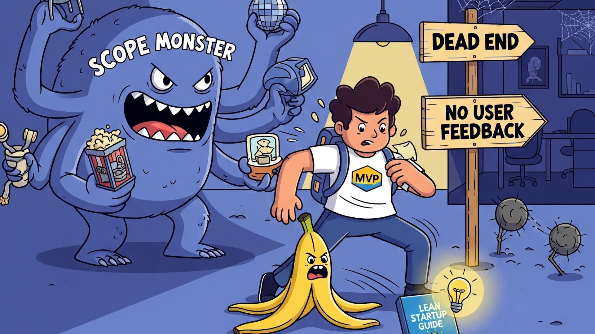 Cartoon boy with a monster showing MVP build pitfalls