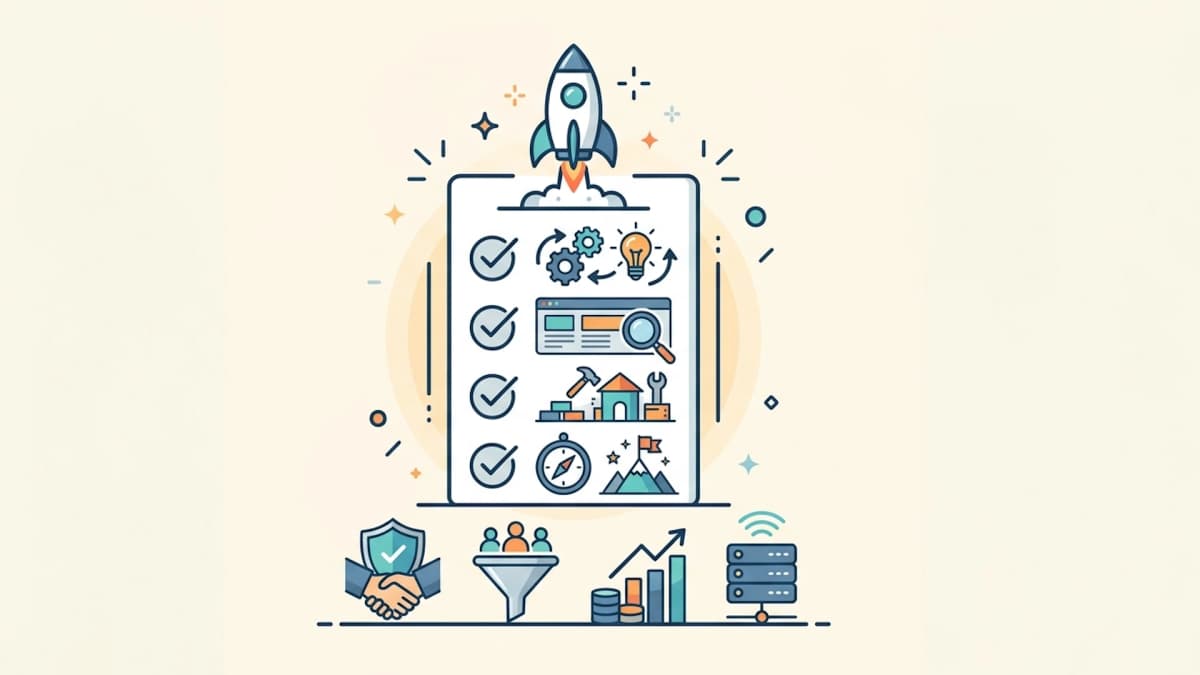 Cartoon animals with a rocket ship looking at an MVP checklist