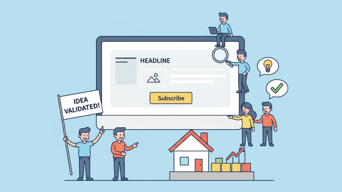 Cartoon boys and girls getting feedback together on a landing page